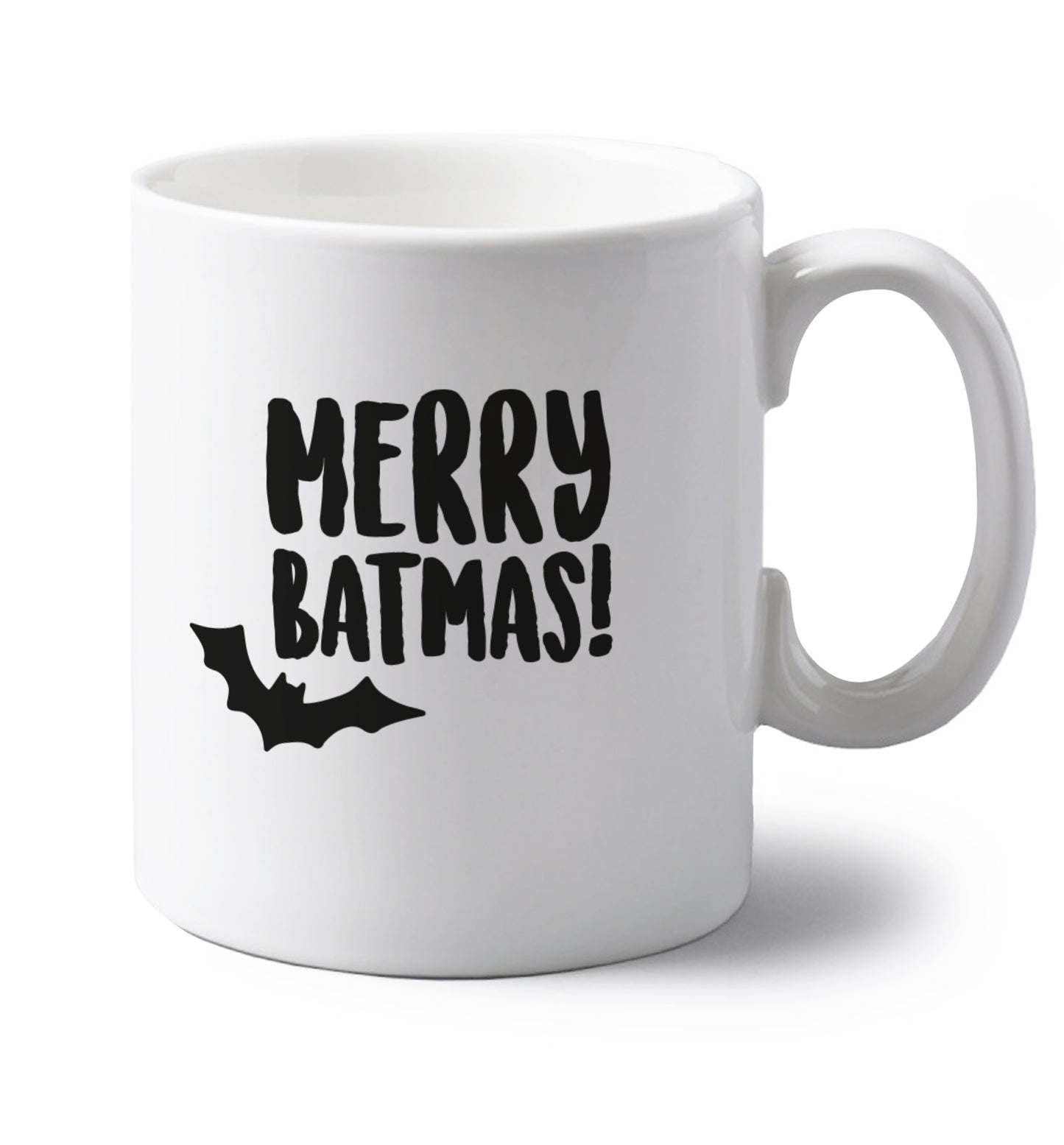 Merry Batmas left handed white ceramic mug