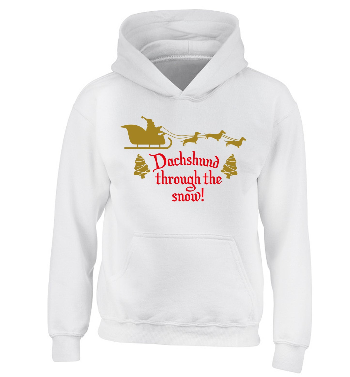 Dachshund through the snow children's white hoodie 12-14 Years