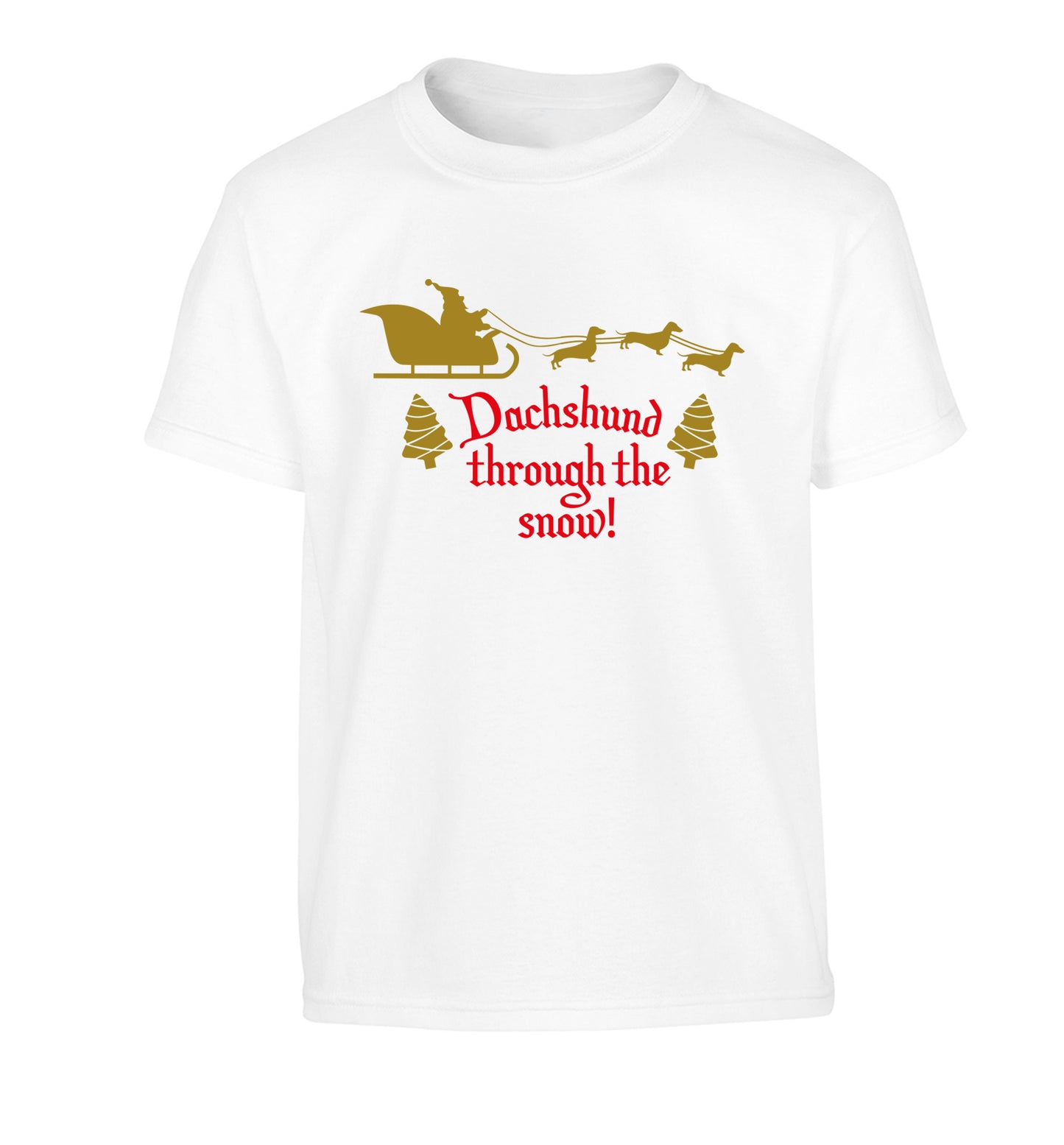 Dachshund through the snow Children's white Tshirt 12-14 Years