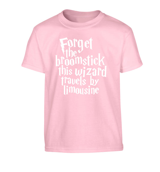 Forget the broomstick this wizard travels by limousine Children's light pink Tshirt 12-14 Years