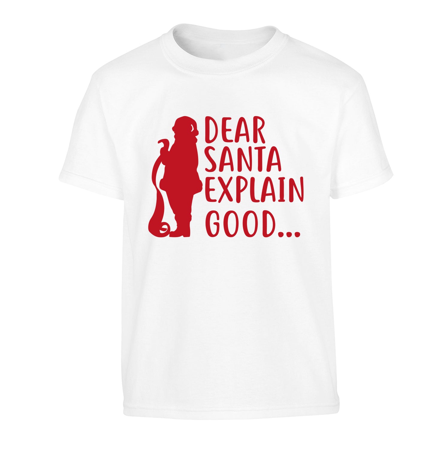 Dear Santa explain good... Children's white Tshirt 12-13 Years