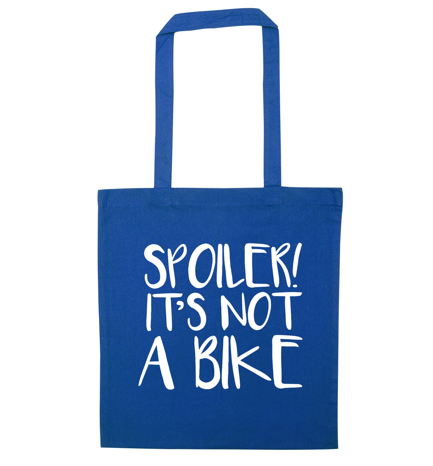 Spoiler it's not a bike blue tote bag