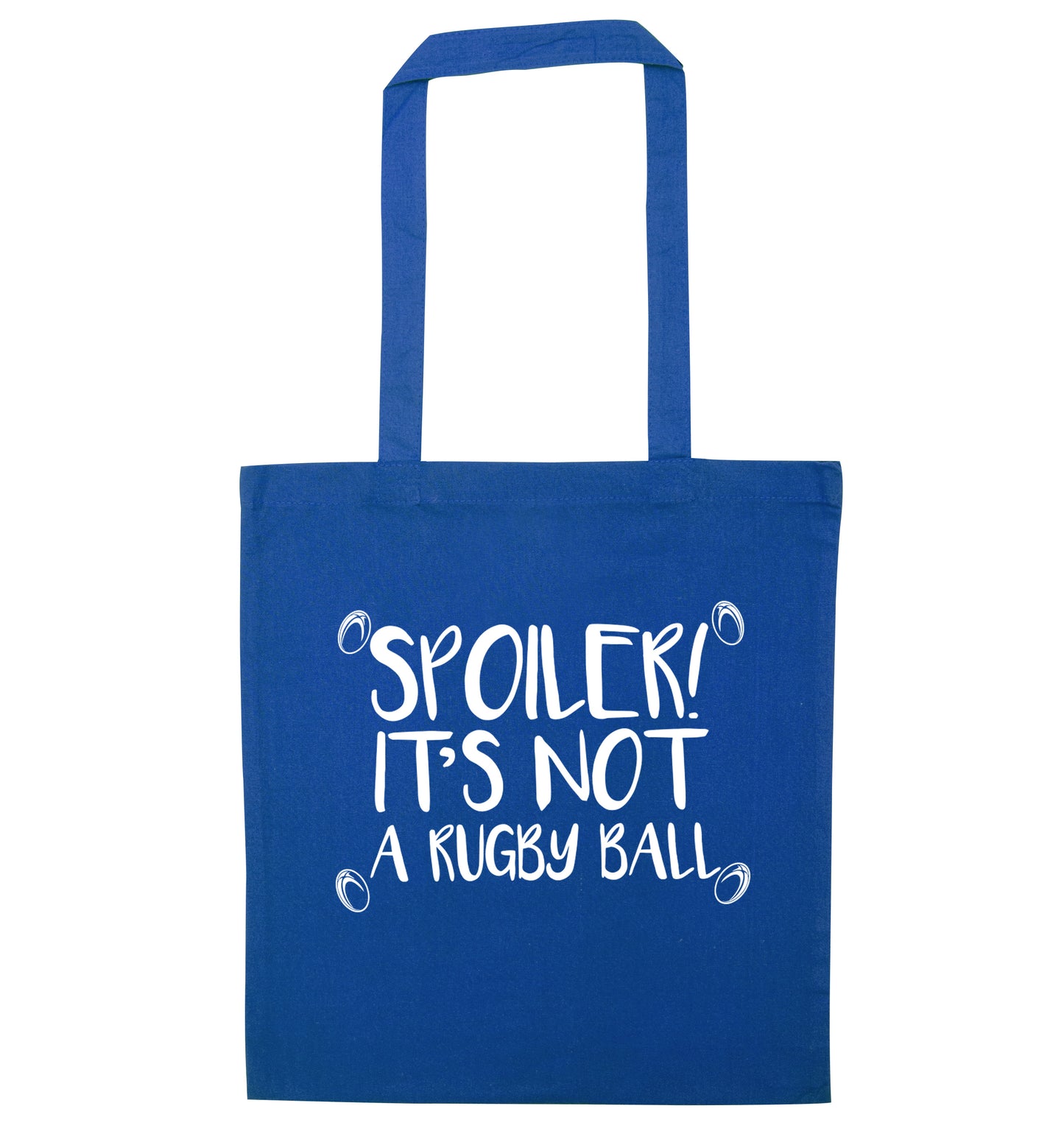 Spoiler not a Rugby Ball blue tote bag