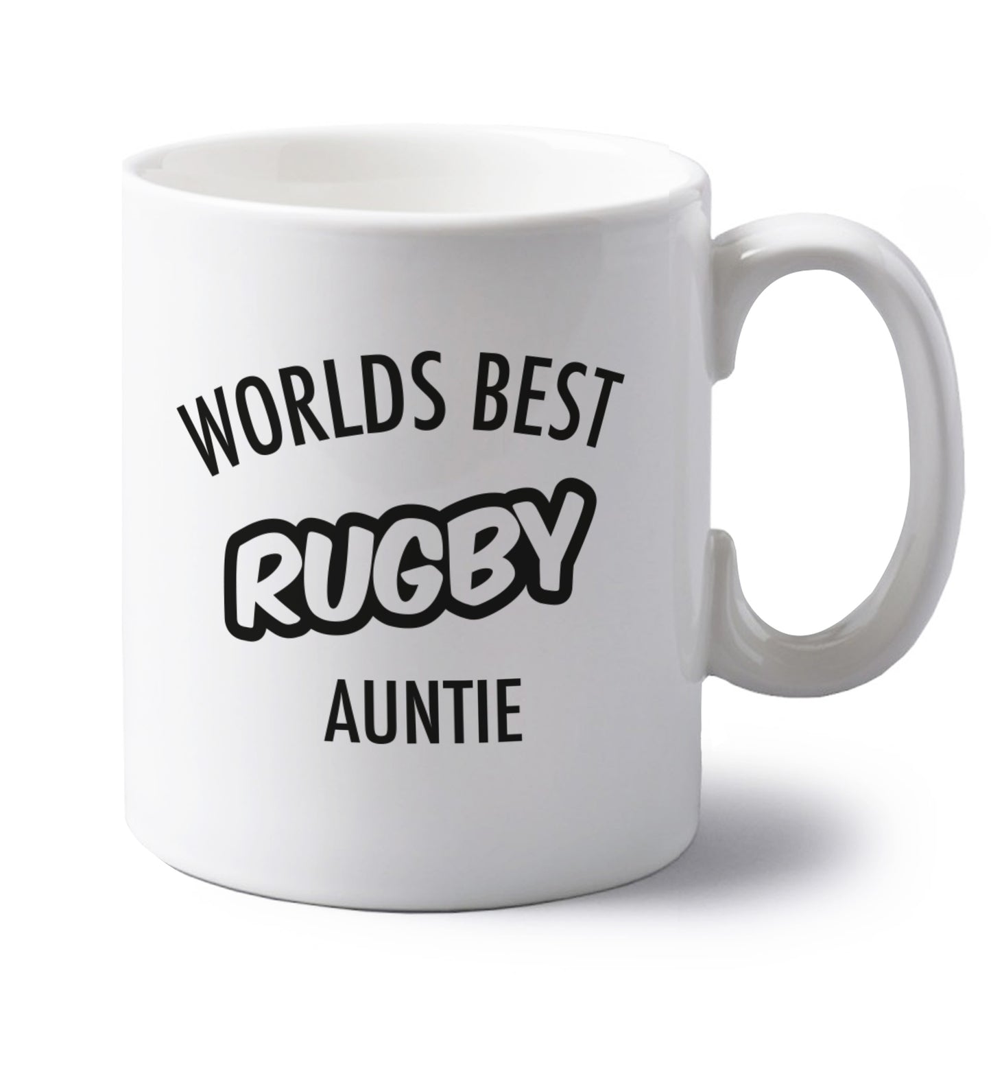 Worlds best rugby auntie left handed white ceramic mug