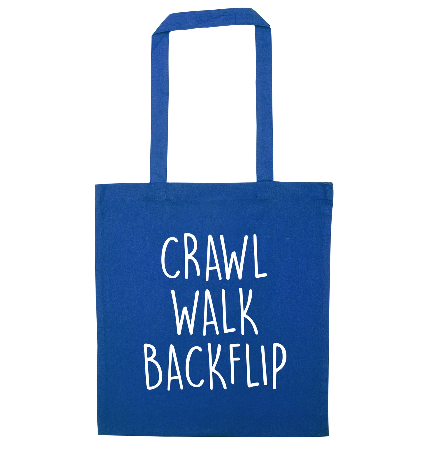 Crawl Walk Backflip blue tote bag