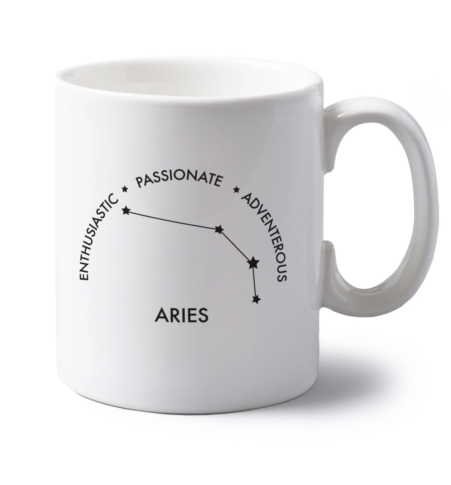 Aries enthusiastic | passionate | adventerous left handed white ceramic mug 