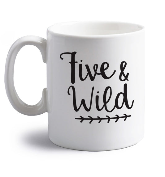 Five and wild right handed white ceramic mug 
