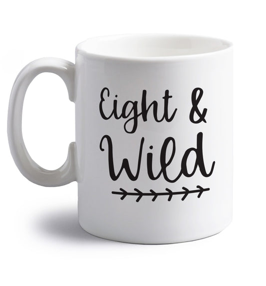 Eight and wild right handed white ceramic mug 