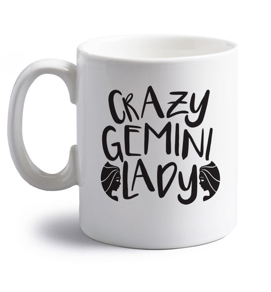 Crazy Gemini lady right handed white ceramic mug 