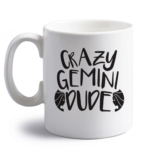 Crazy Gemini dude right handed white ceramic mug 