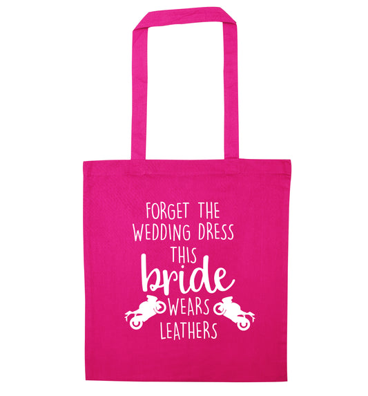 Forget the wedding dress this bride wears leathers pink tote bag