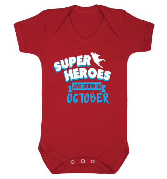 Superheroes are born in October Baby Vest red 18-24 months