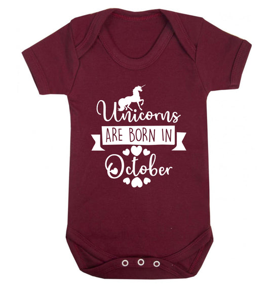 Unicorns are born in October Baby Vest maroon 18-24 months