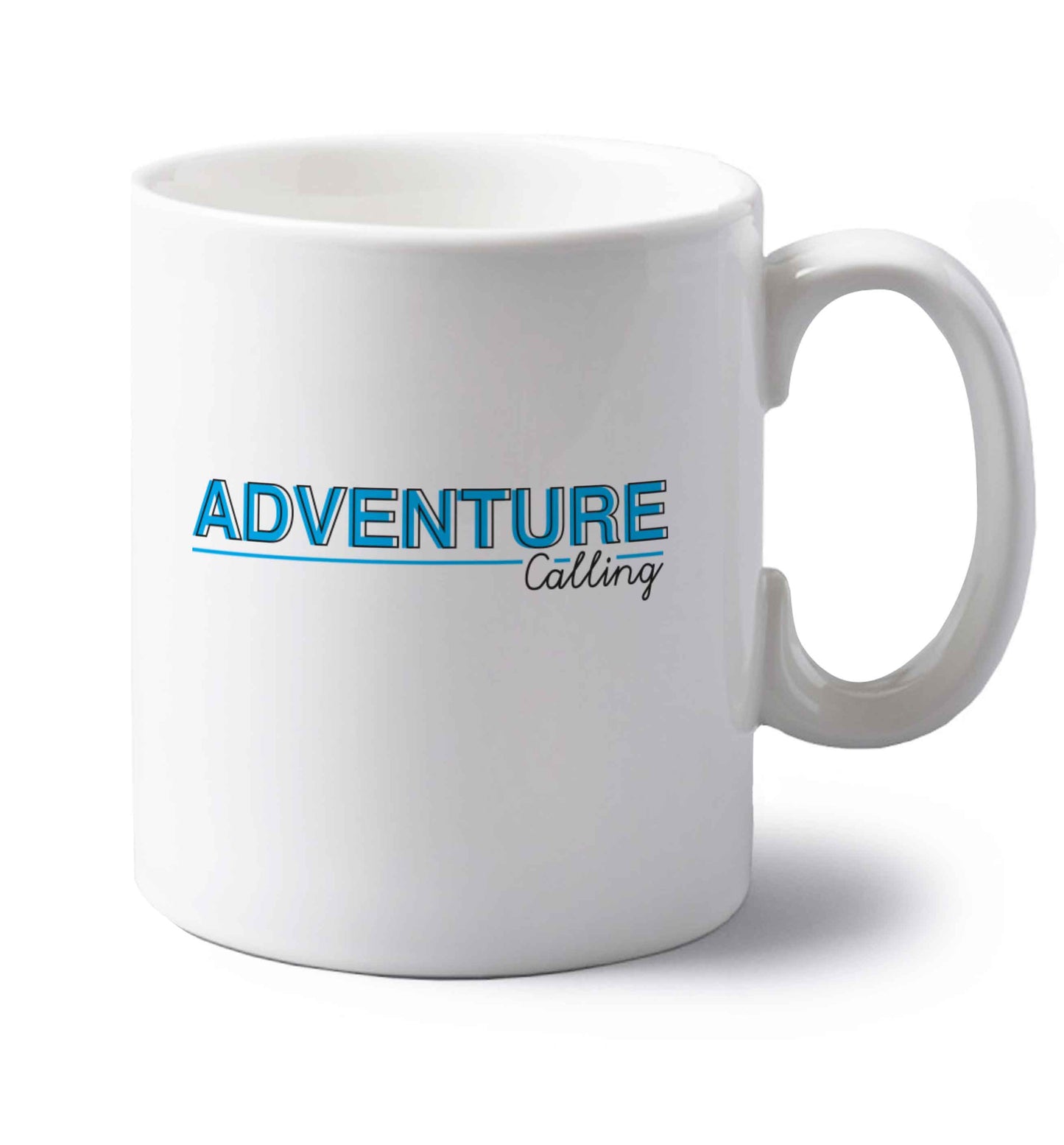 Adventure calling left handed white ceramic mug