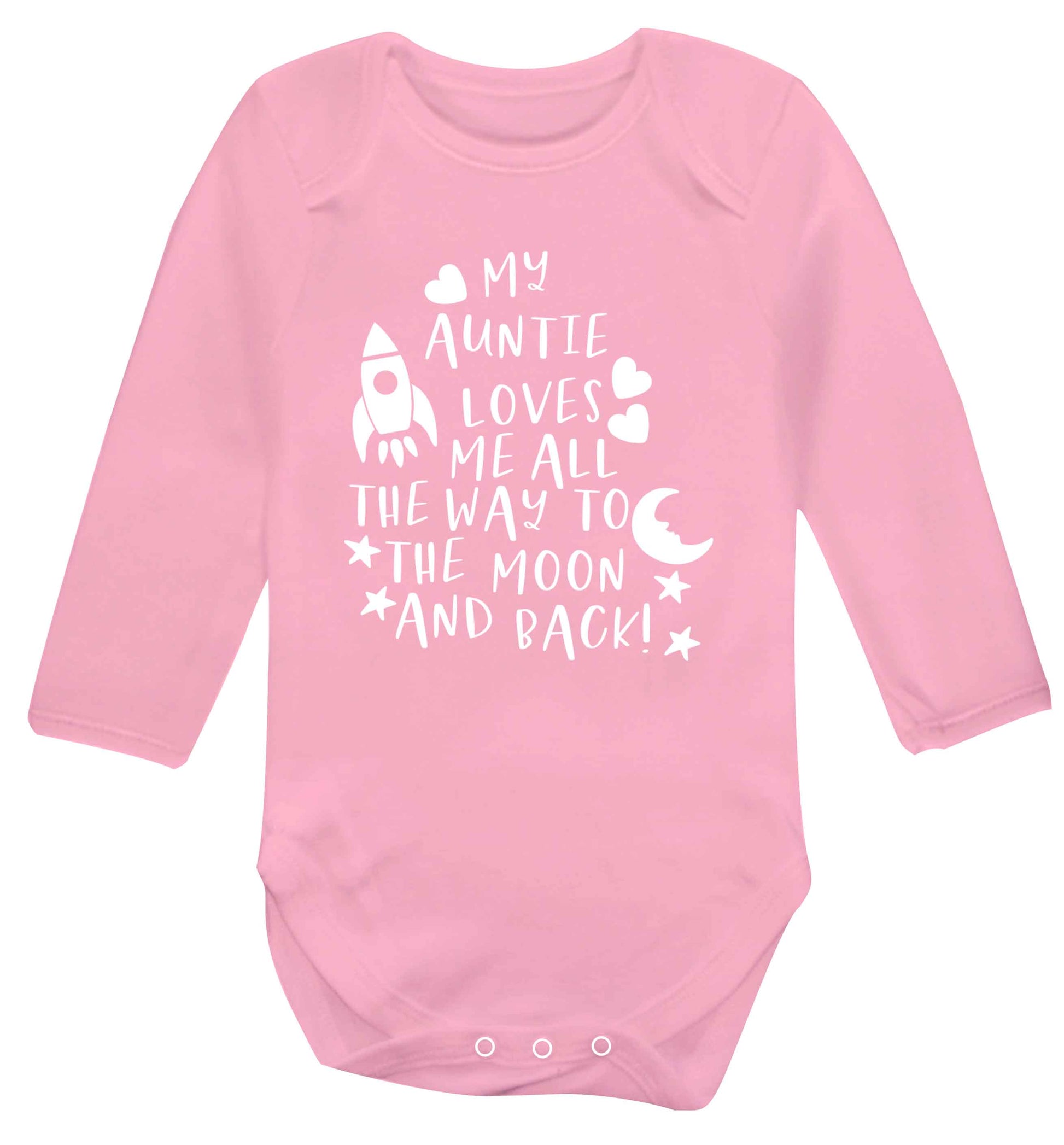 My auntie loves me all the way to the moon and back Baby Vest long sleeved pale pink 6-12 months