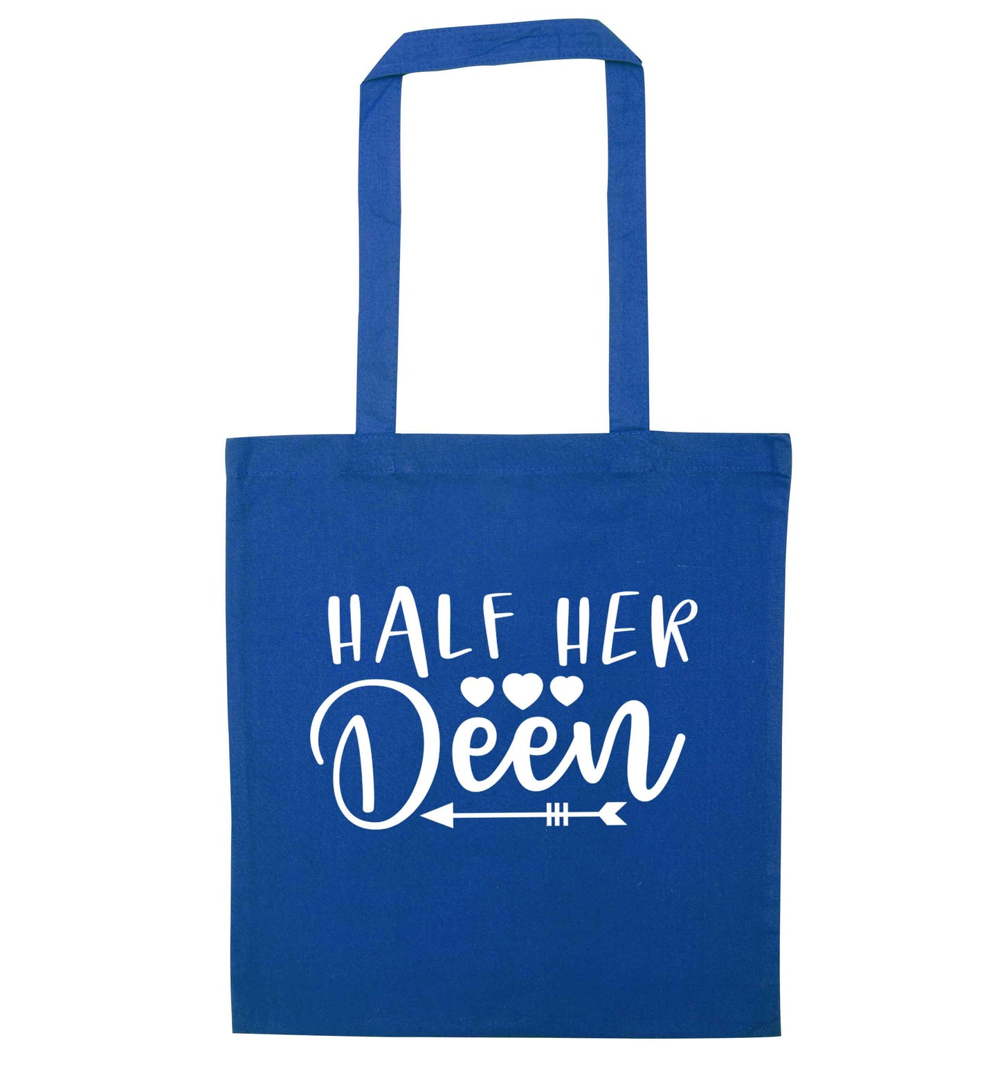 Half her deen blue tote bag