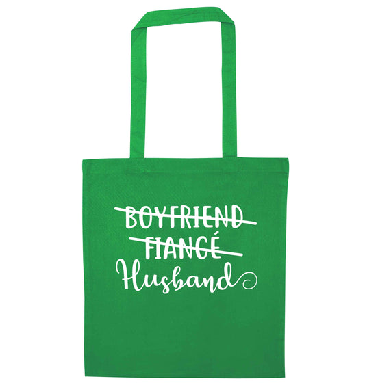 Boyfriend, fiance, husband green tote bag