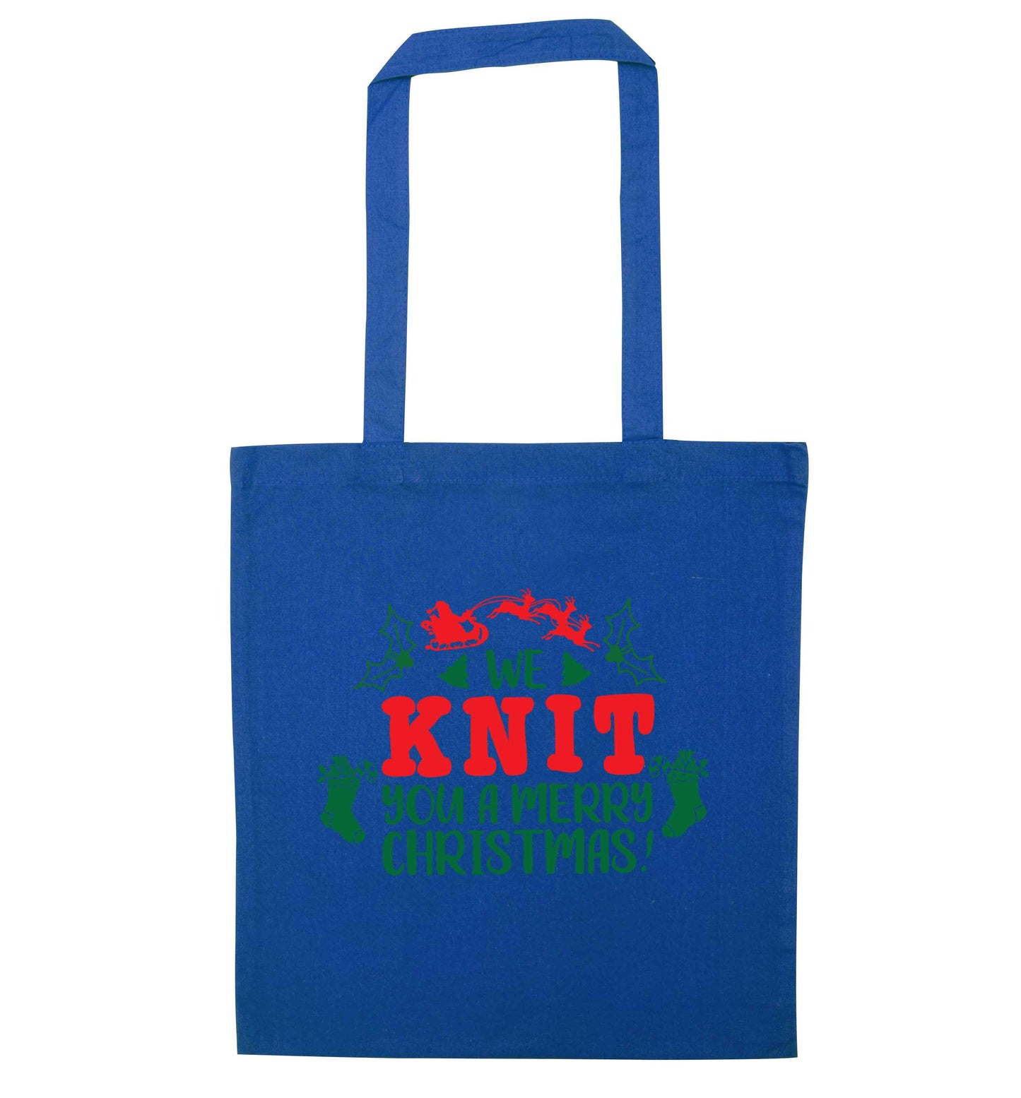 We knit you a merry Christmas blue tote bag