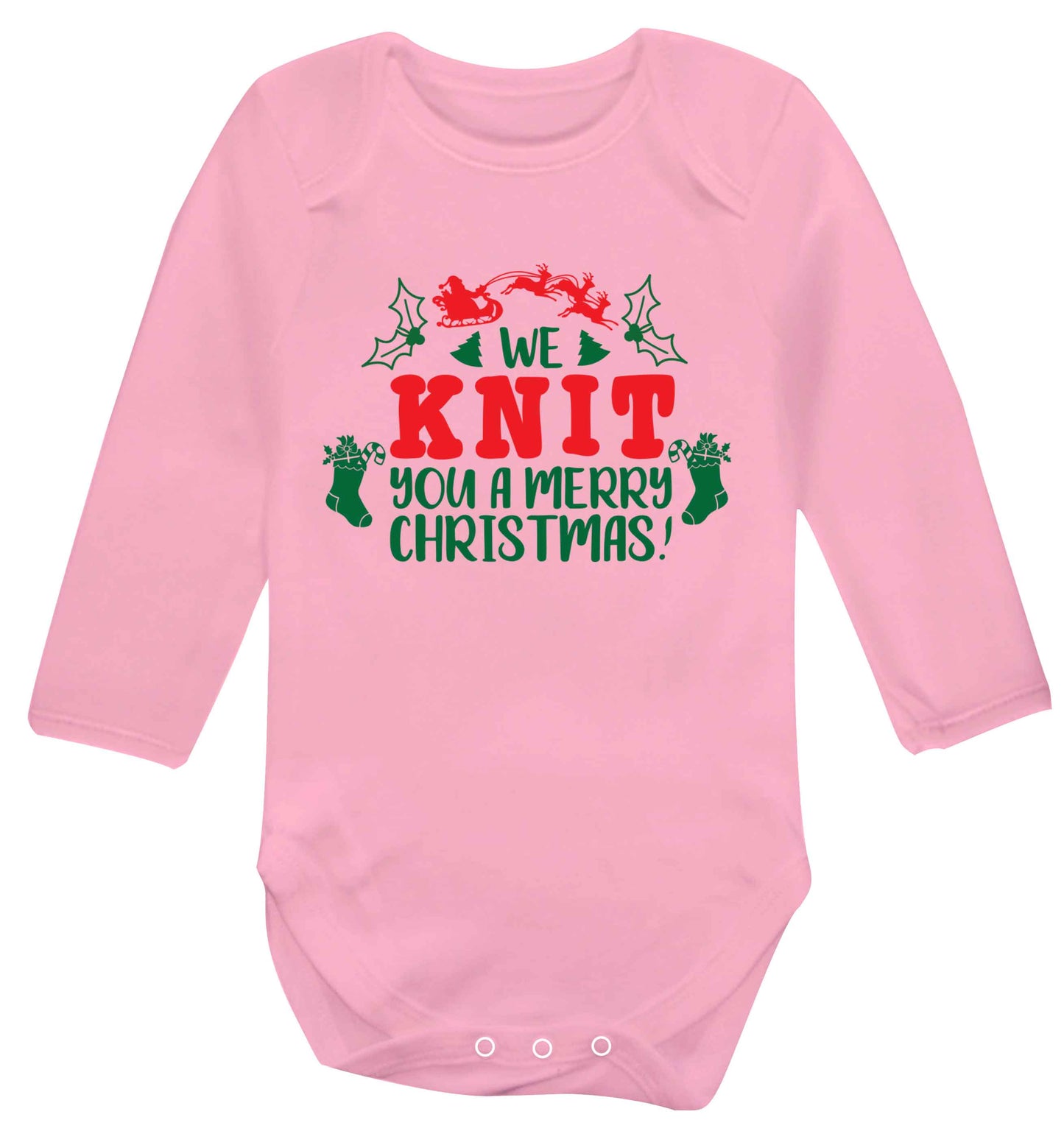 We knit you a merry Christmas Baby Vest long sleeved pale pink 6-12 months