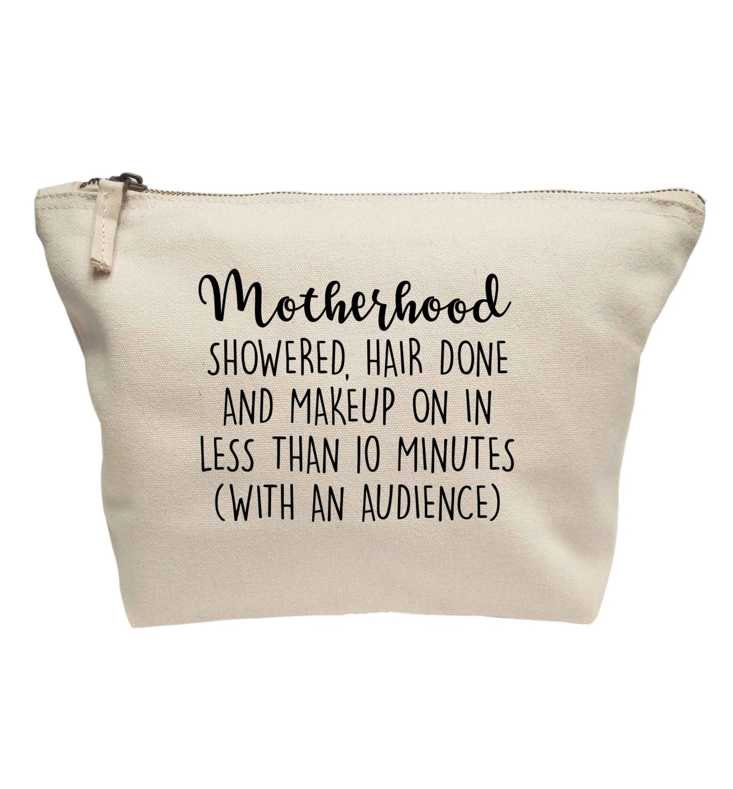 Motherhood, showered, hair done and makeup on | makeup / wash bag