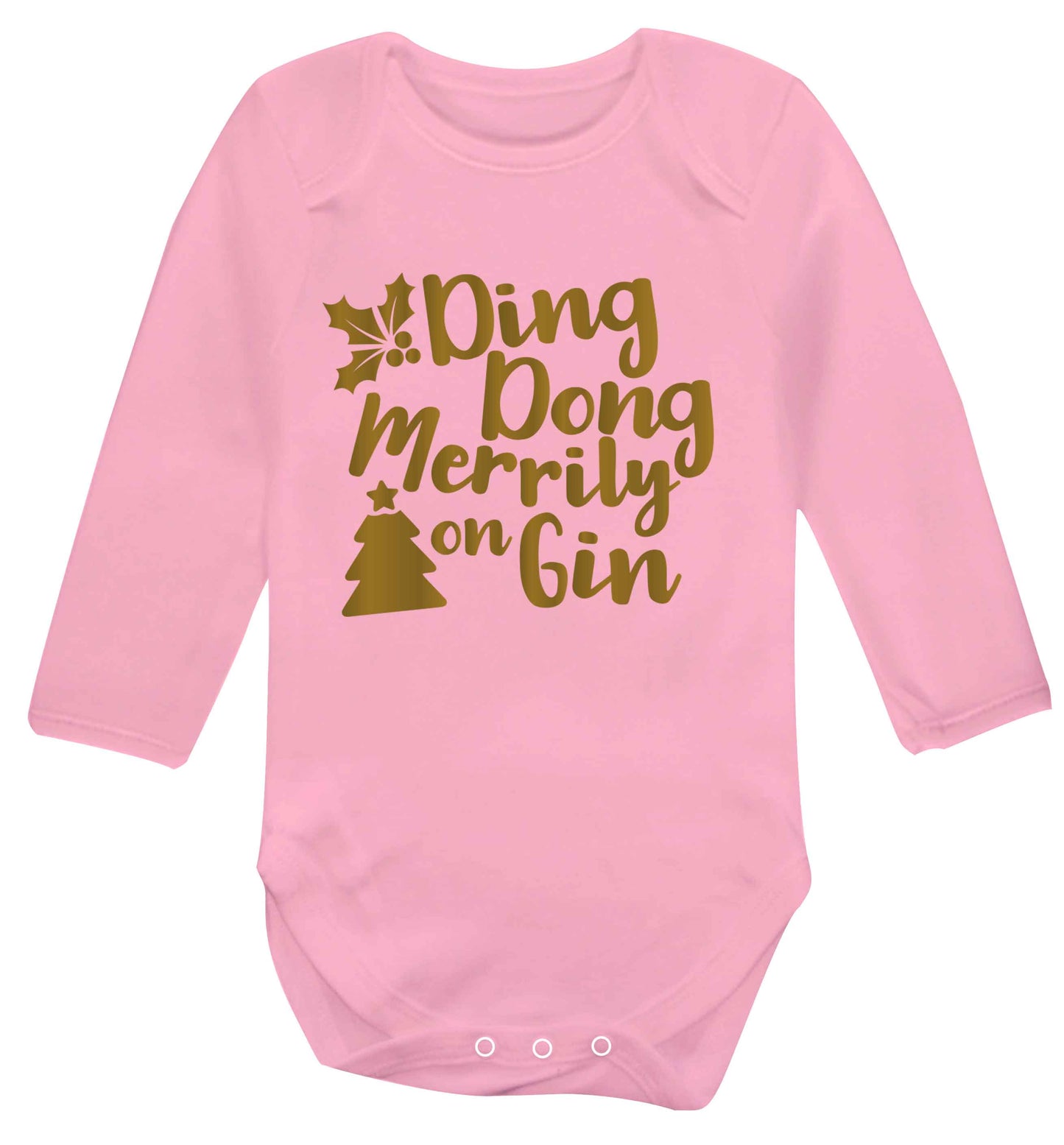 Ding dong merrily on gin Baby Vest long sleeved pale pink 6-12 months