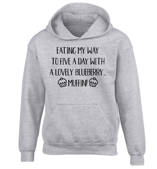 Eating my way to five a day with a lovely blueberry muffin children's grey hoodie 12-13 Years