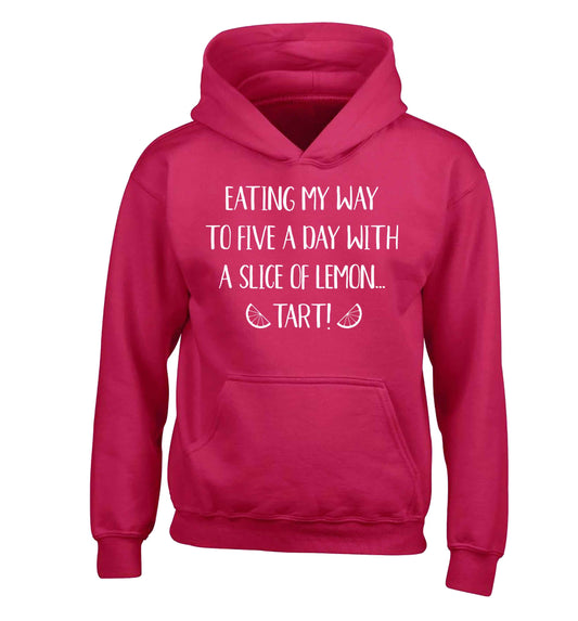 Eating my way to five a day with a slice of lemon tart children's pink hoodie 12-13 Years