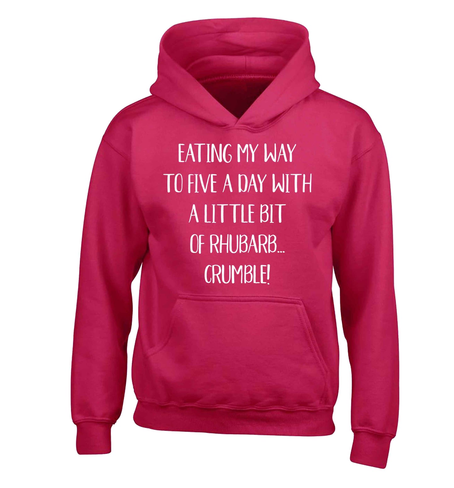 Eating my way to five a day with a little bit of rhubarb crumble children's pink hoodie 12-13 Years