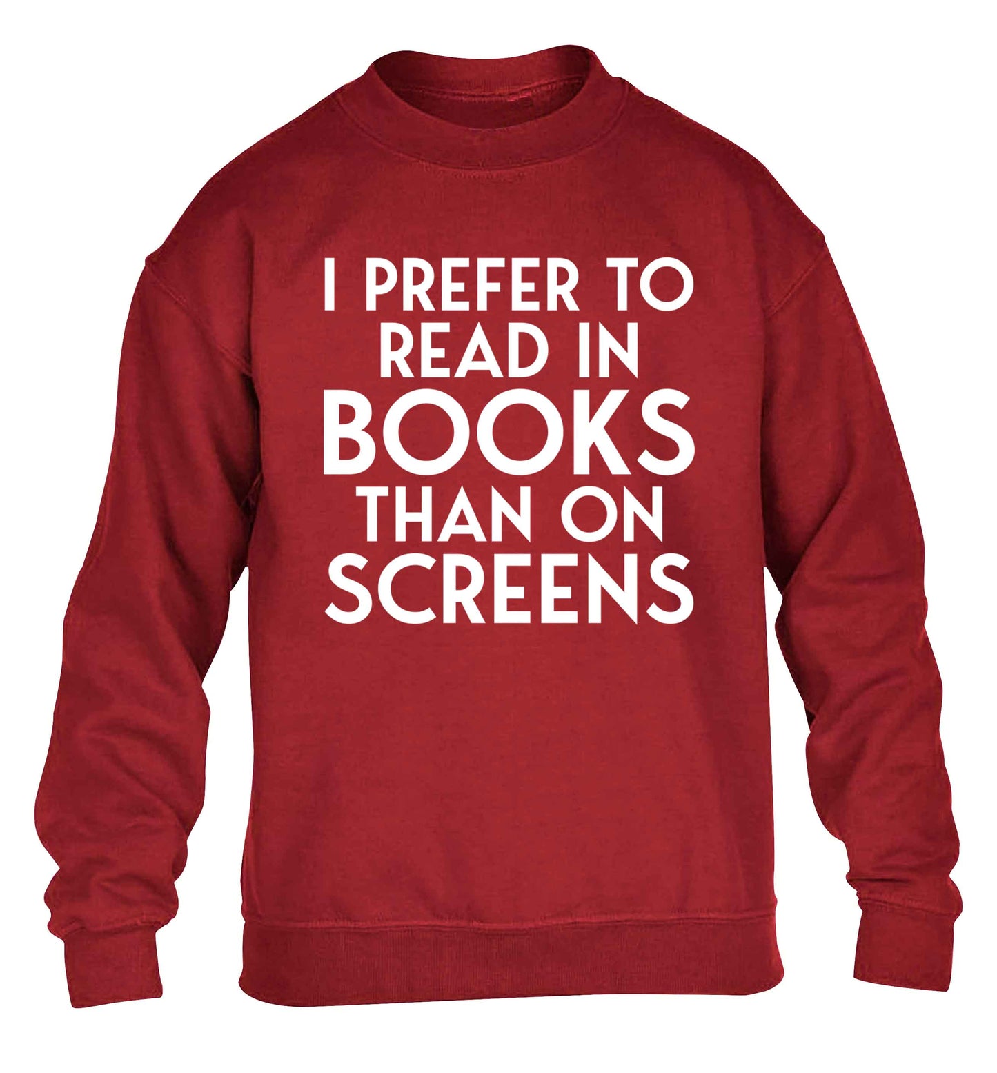I prefer to read in books than on screens children's grey sweater 12-13 Years