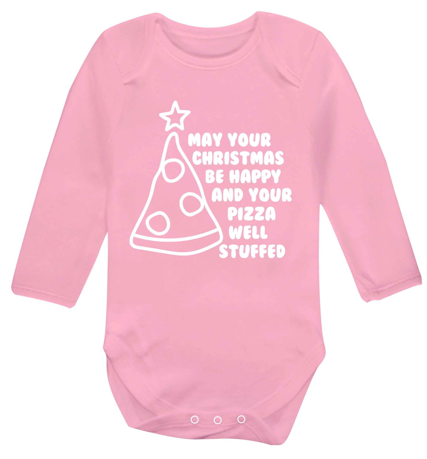 May your Christmas be happy and your pizza well stuffed Baby Vest long sleeved pale pink 6-12 months