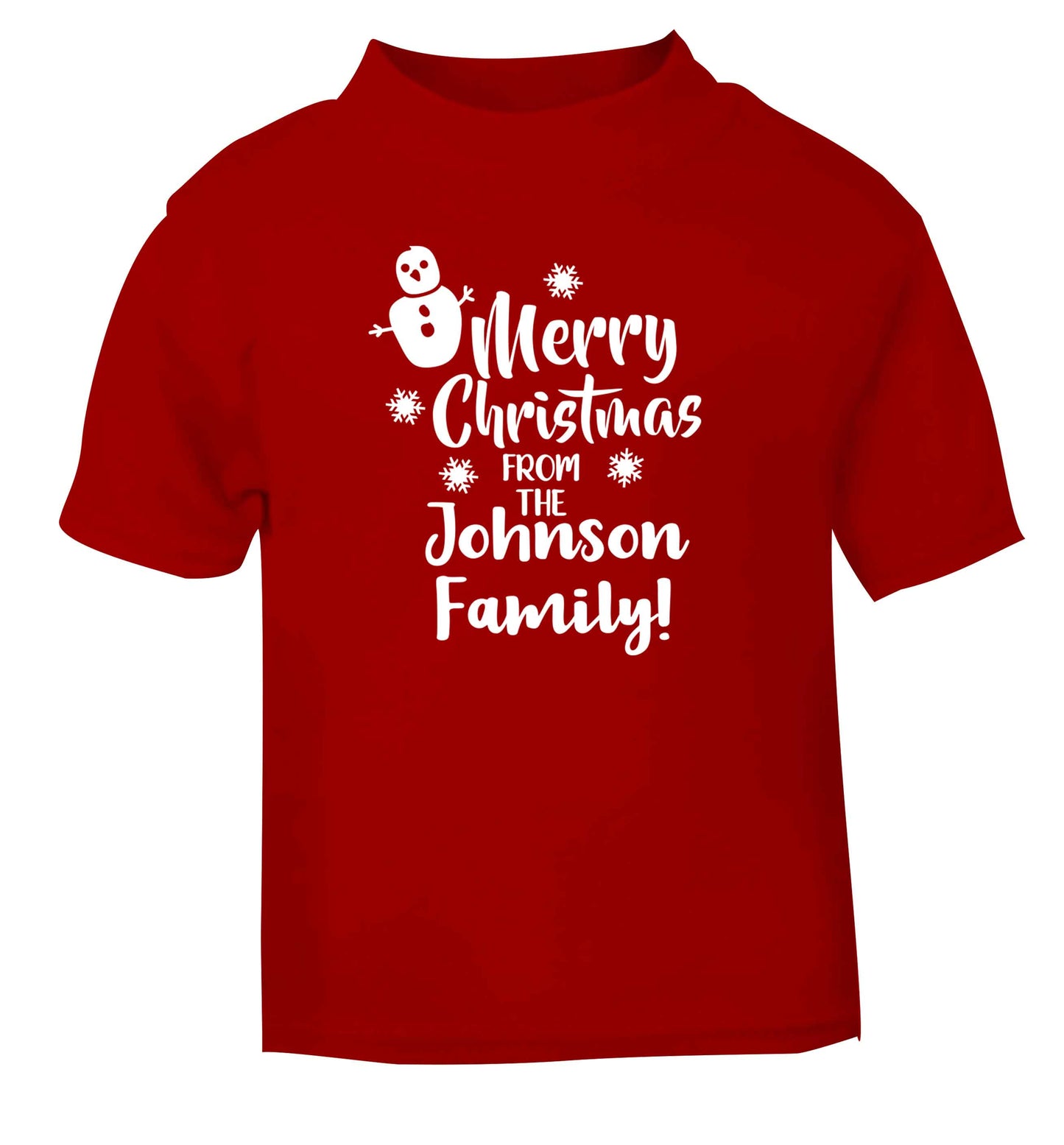 Personalised Merry Christmas from the family red Baby Toddler Tshirt 2 Years