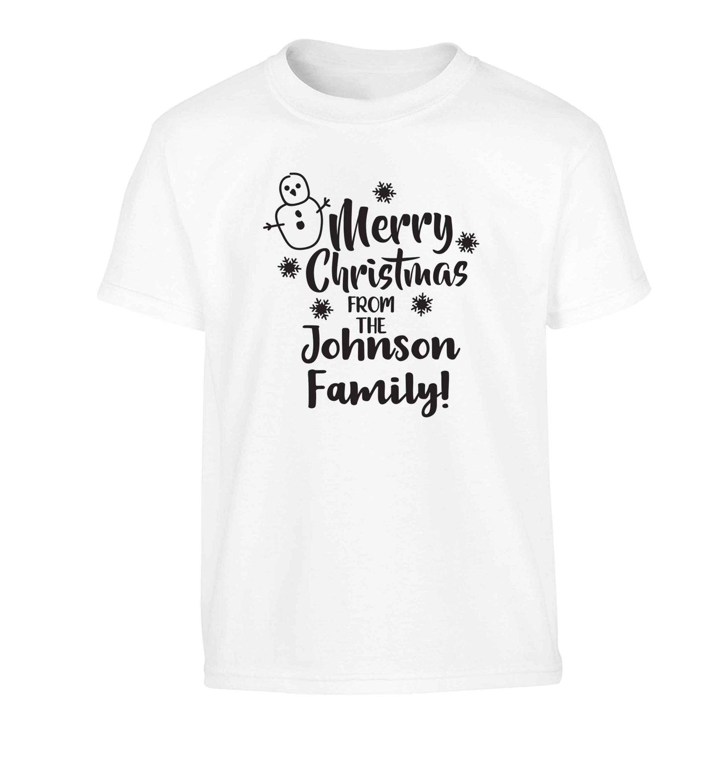 Personalised Merry Christmas from the family Children's white Tshirt 12-13 Years