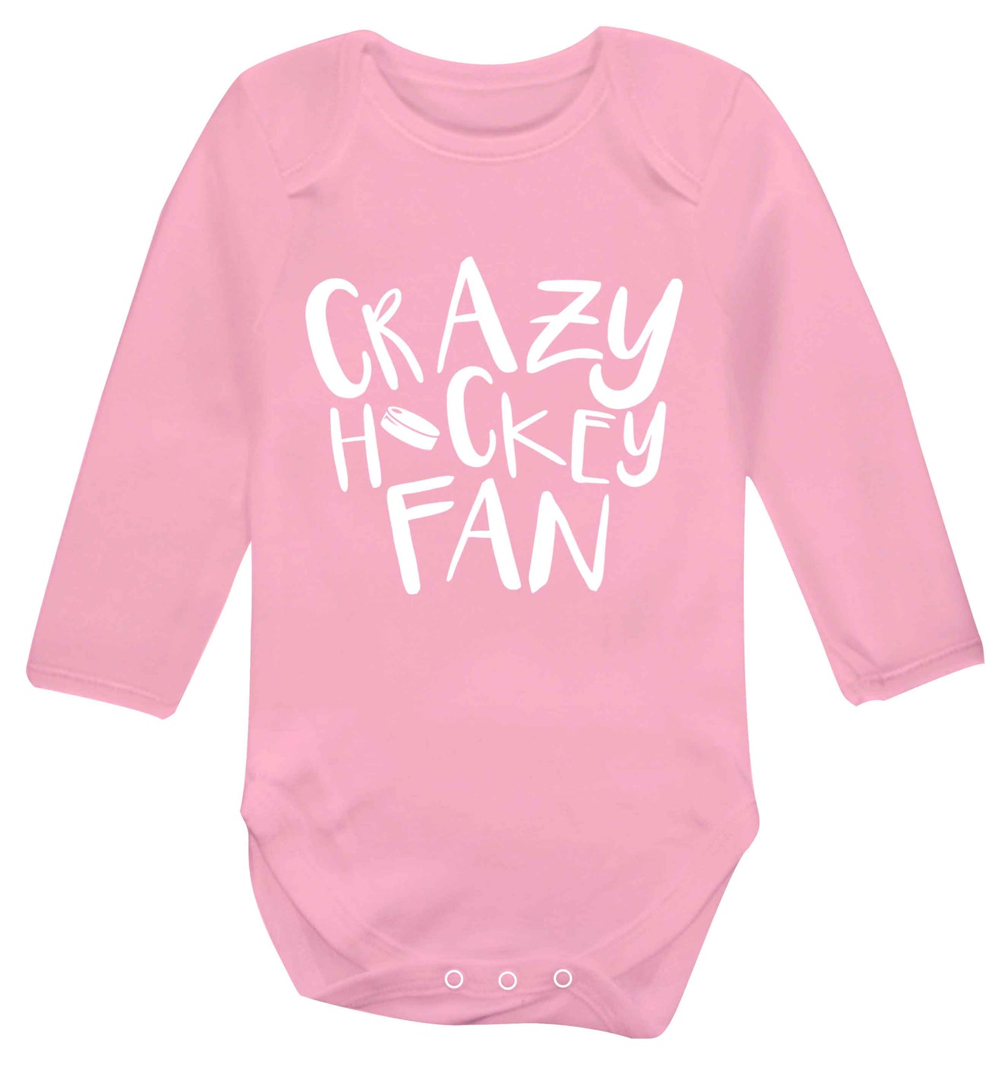 Crazy hockey fan Baby Vest long sleeved pale pink 6-12 months
