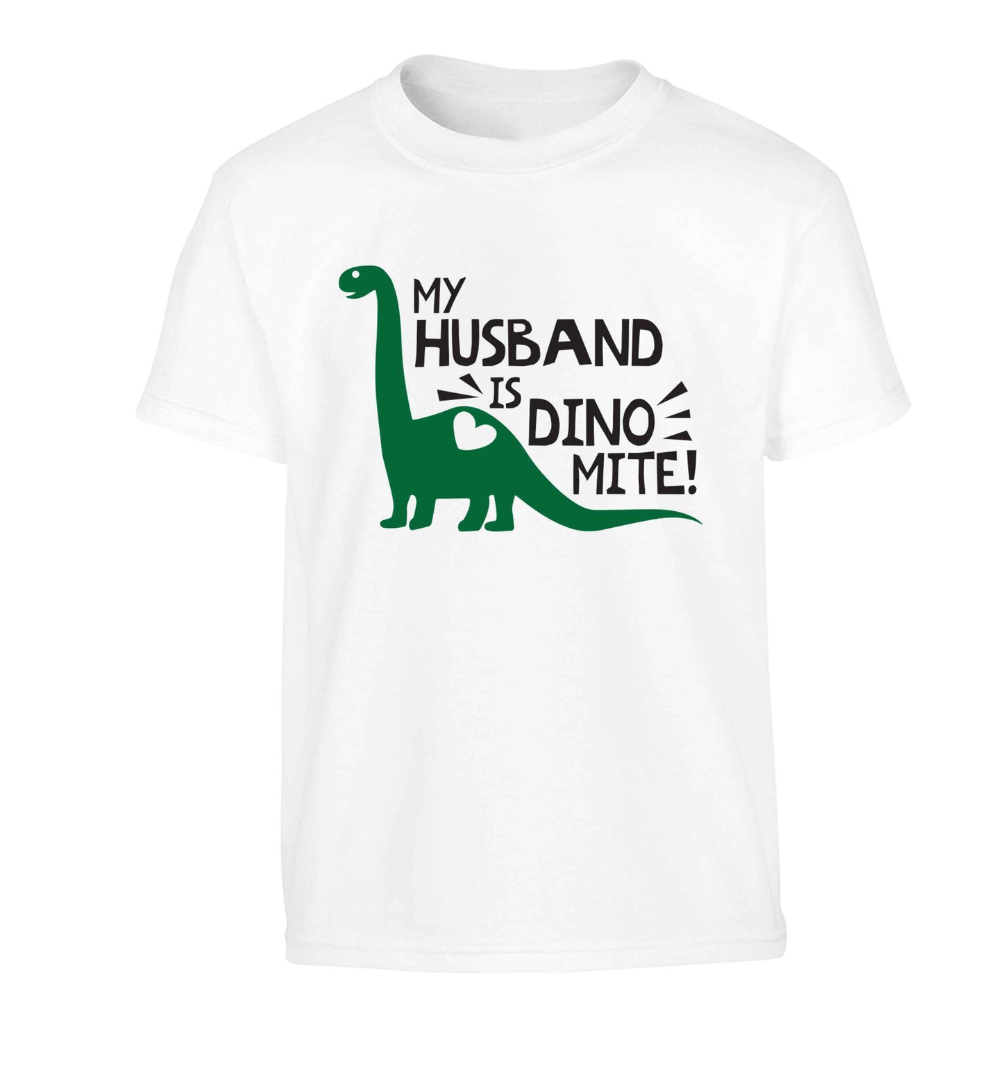 My husband is dinomite! Children's white Tshirt 12-13 Years
