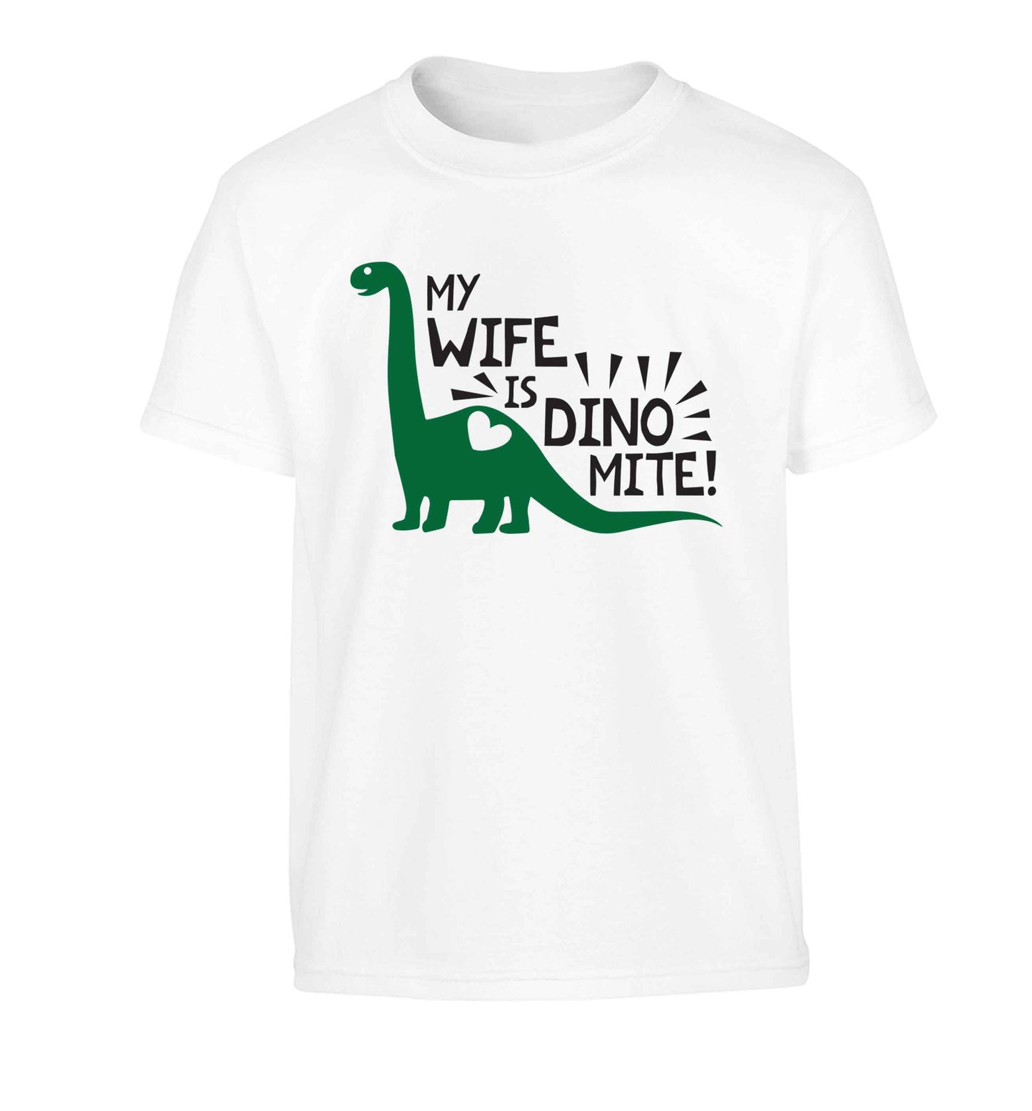 My wife is dinomite! Children's white Tshirt 12-13 Years
