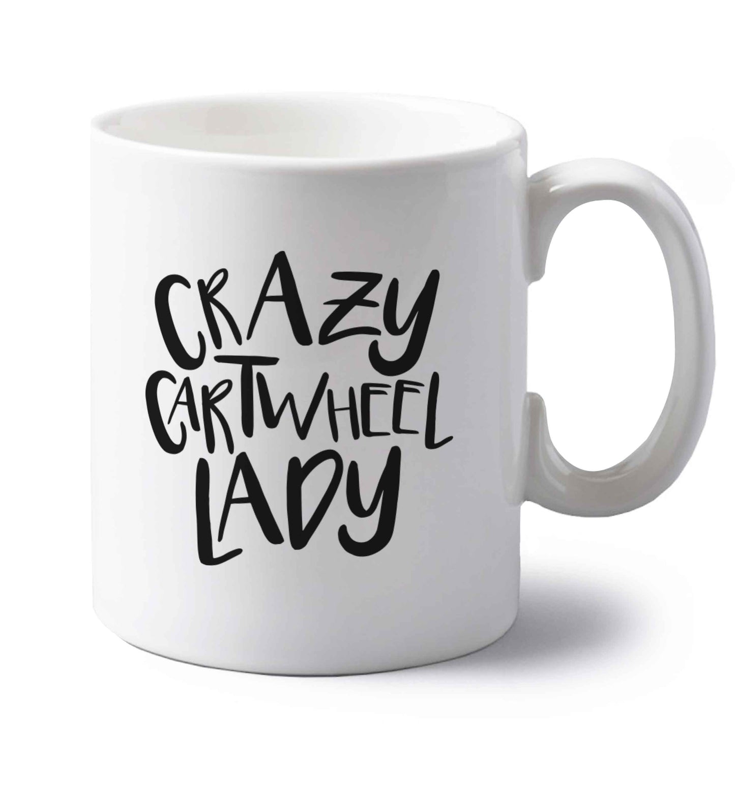 Crazy cartwheel lady left handed white ceramic mug