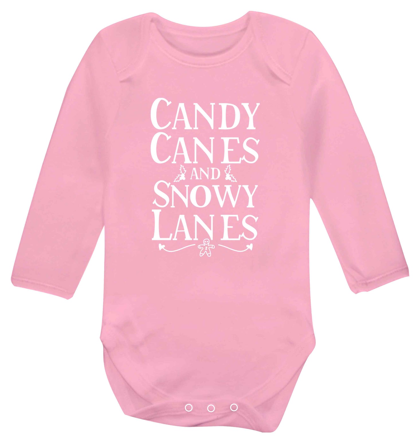 Candy canes and snowy lanes Baby Vest long sleeved pale pink 6-12 months