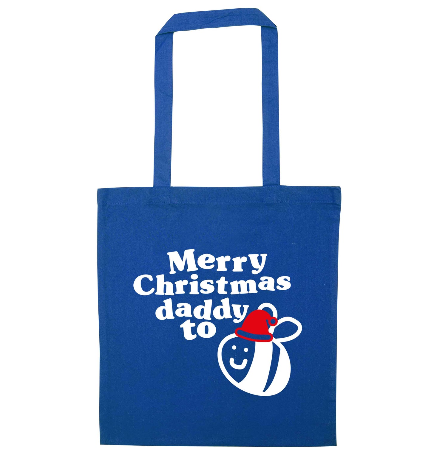 Merry Christmas daddy to be blue tote bag