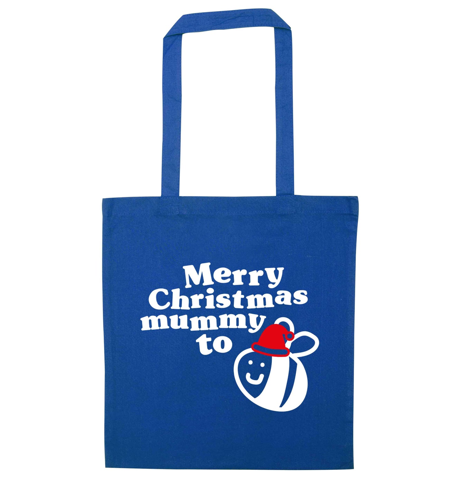 Merry Christmas mummy to be blue tote bag