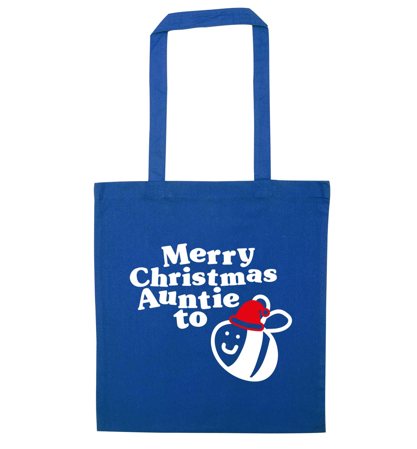 Merry Christmas auntie to be blue tote bag