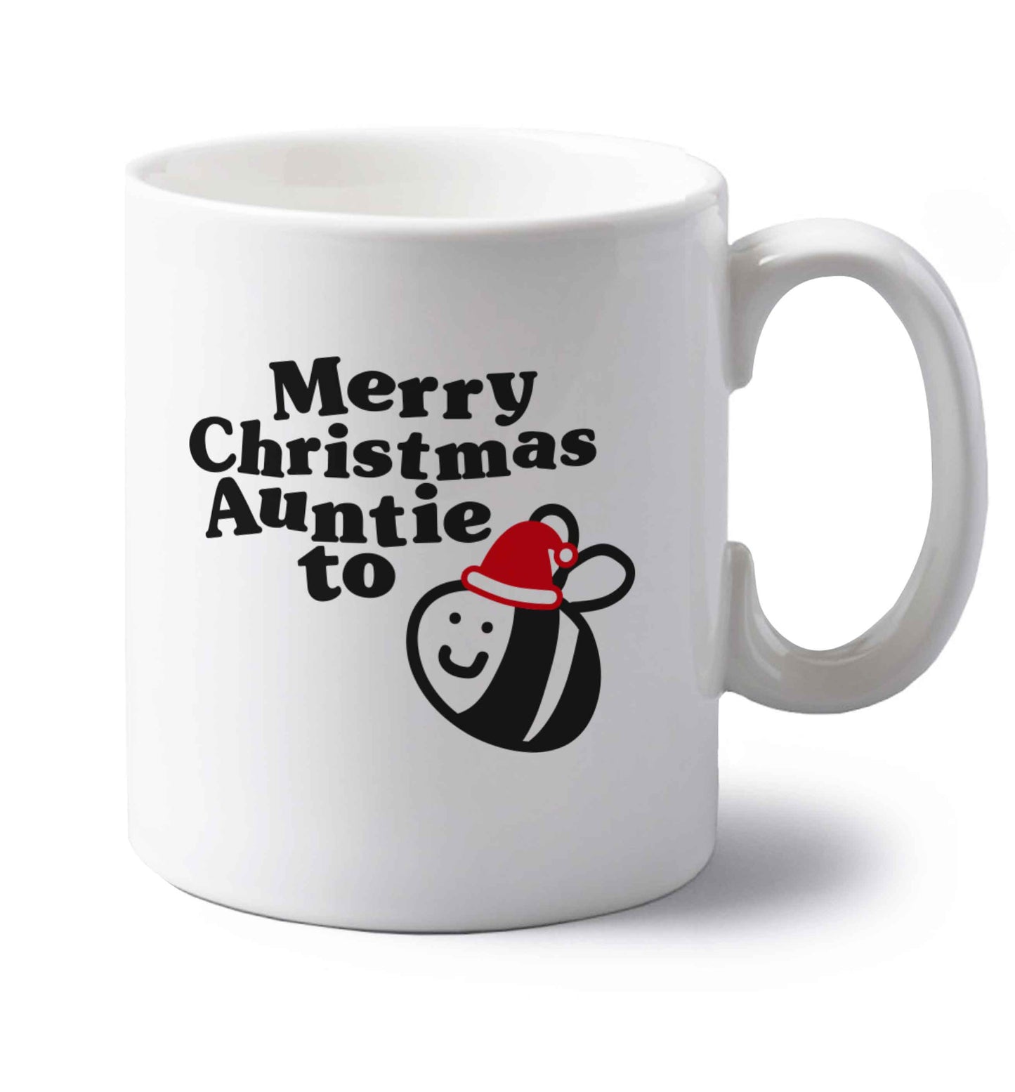 Merry Christmas auntie to be left handed white ceramic mug