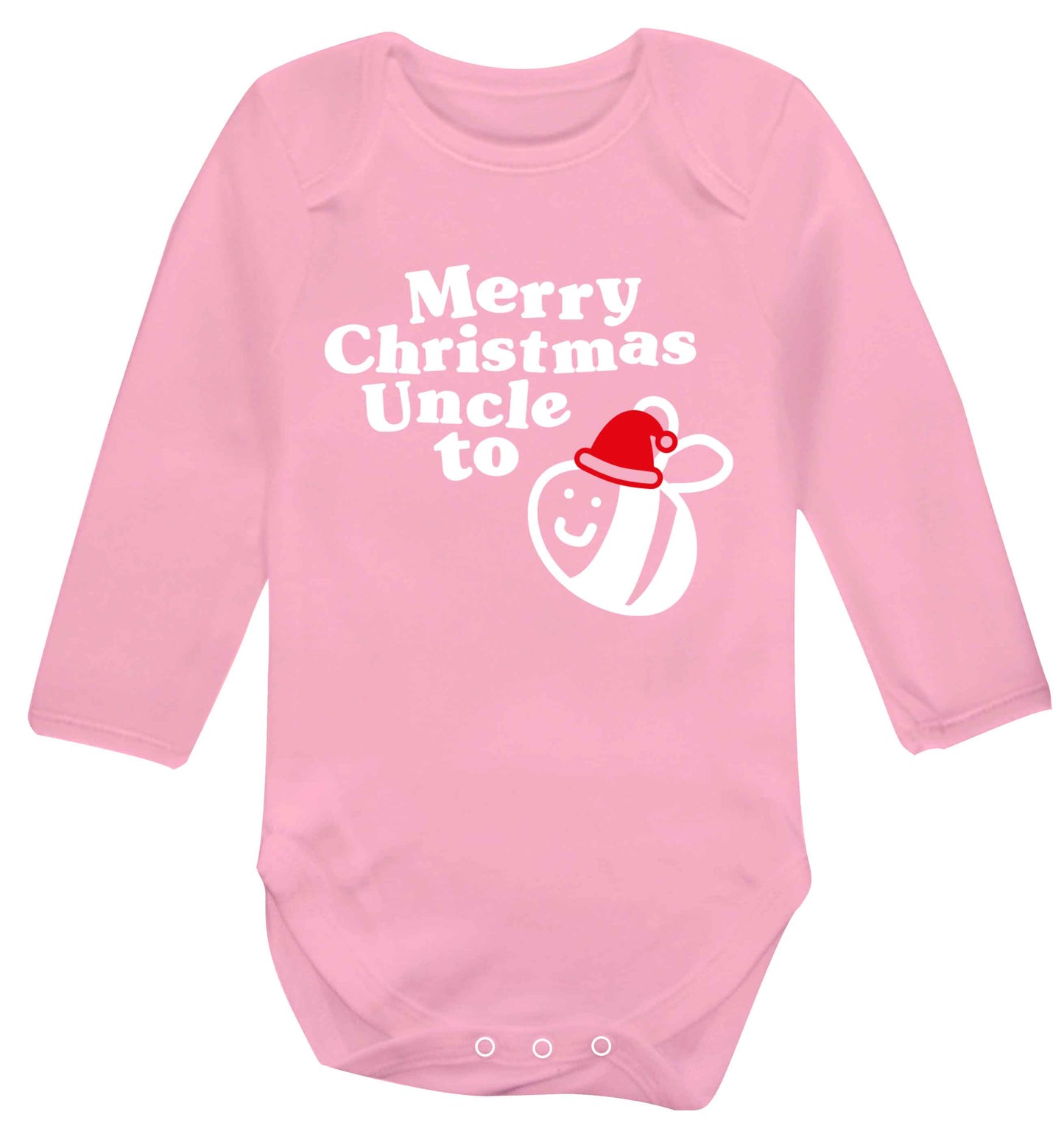 Merry Christmas uncle to be Baby Vest long sleeved pale pink 6-12 months