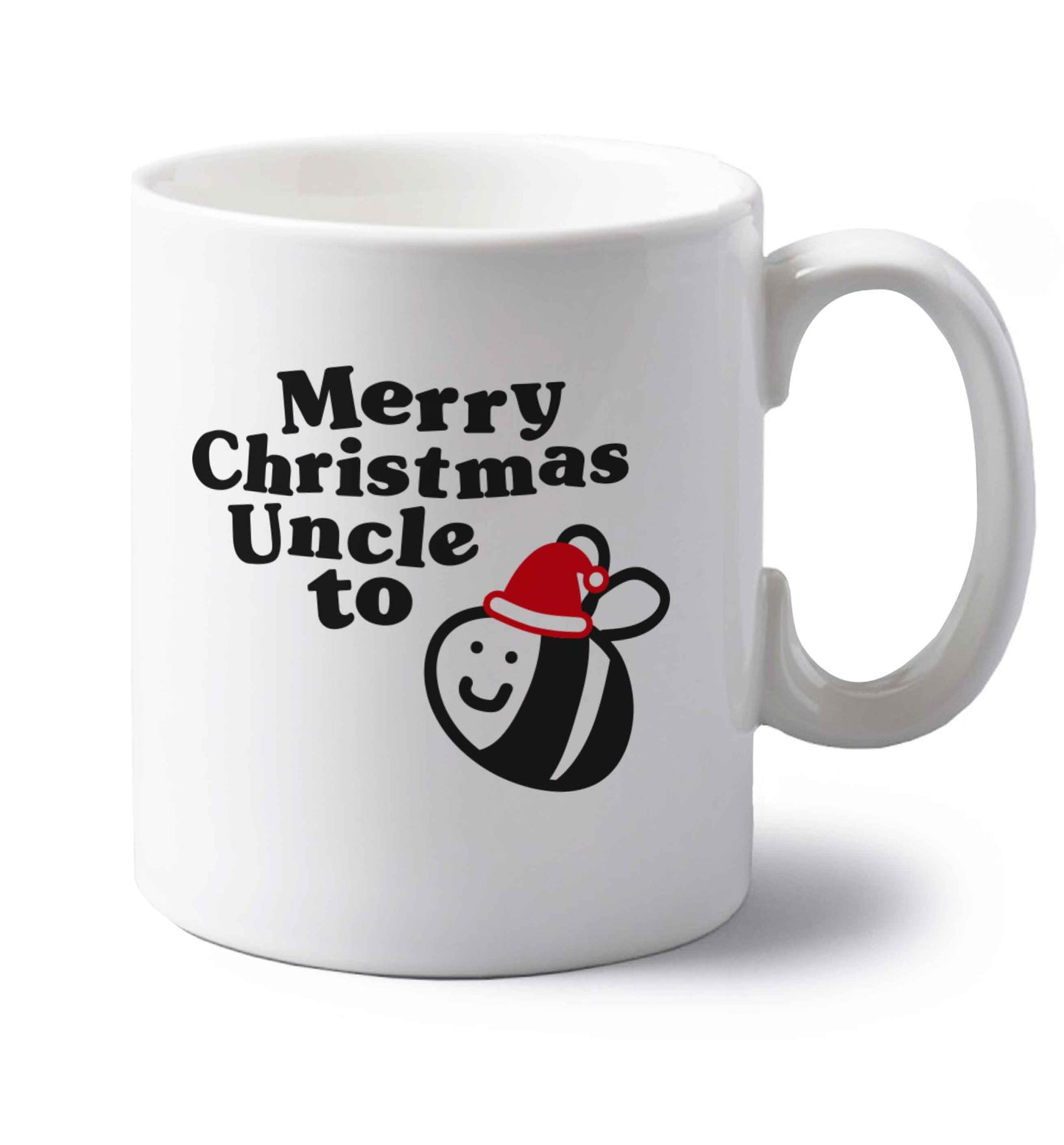Merry Christmas uncle to be left handed white ceramic mug