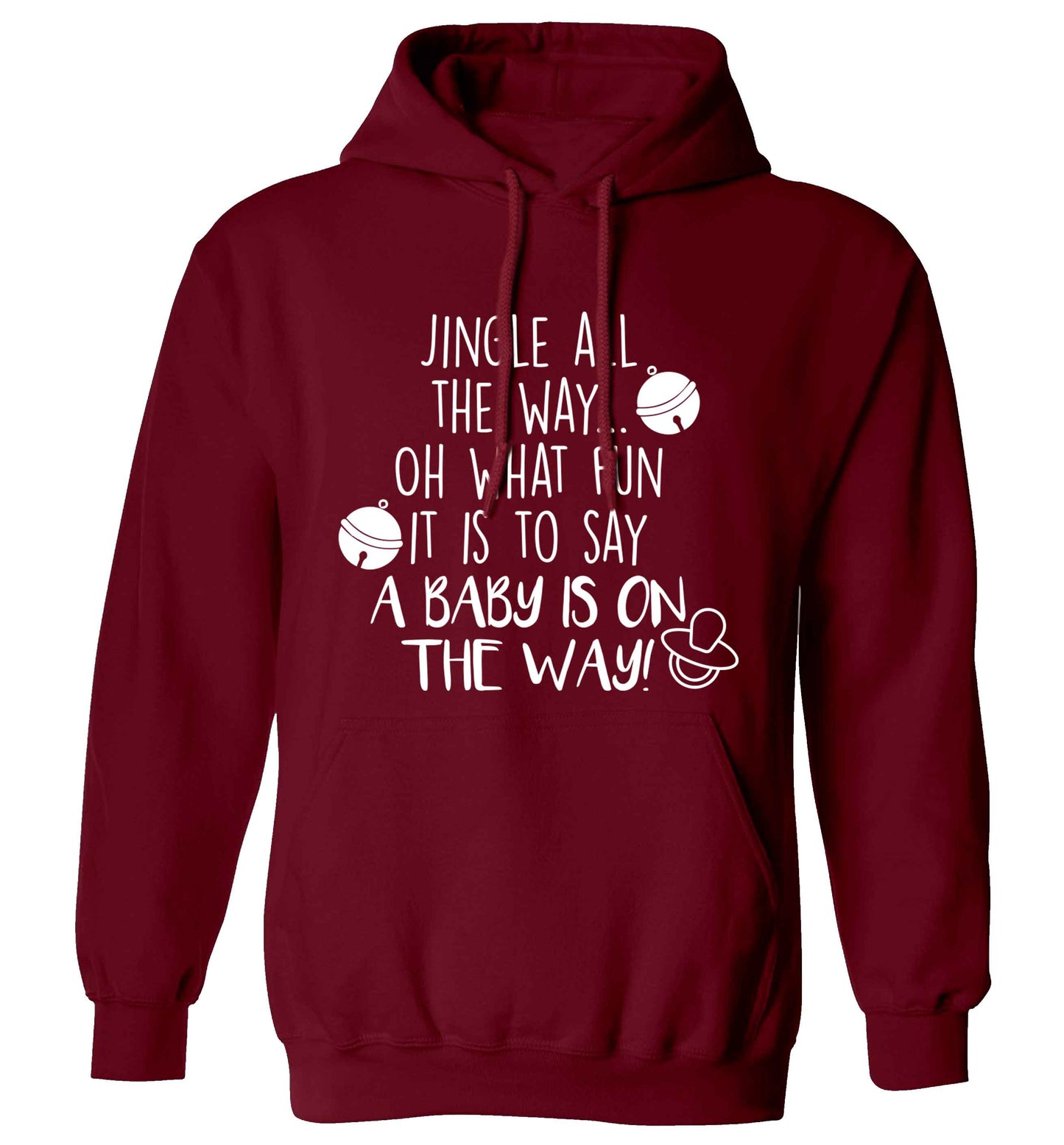 Oh what fun it is to say a baby is on the way! adults unisex maroon hoodie 2XL