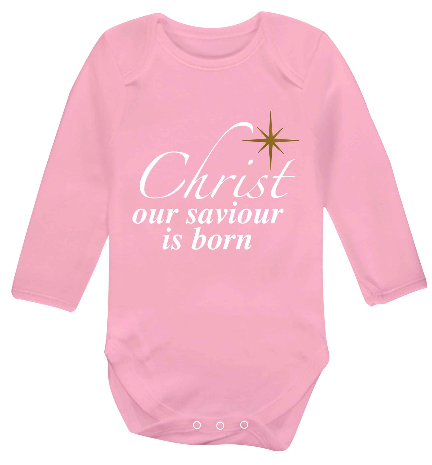 Christ our saviour is born Baby Vest long sleeved pale pink 6-12 months