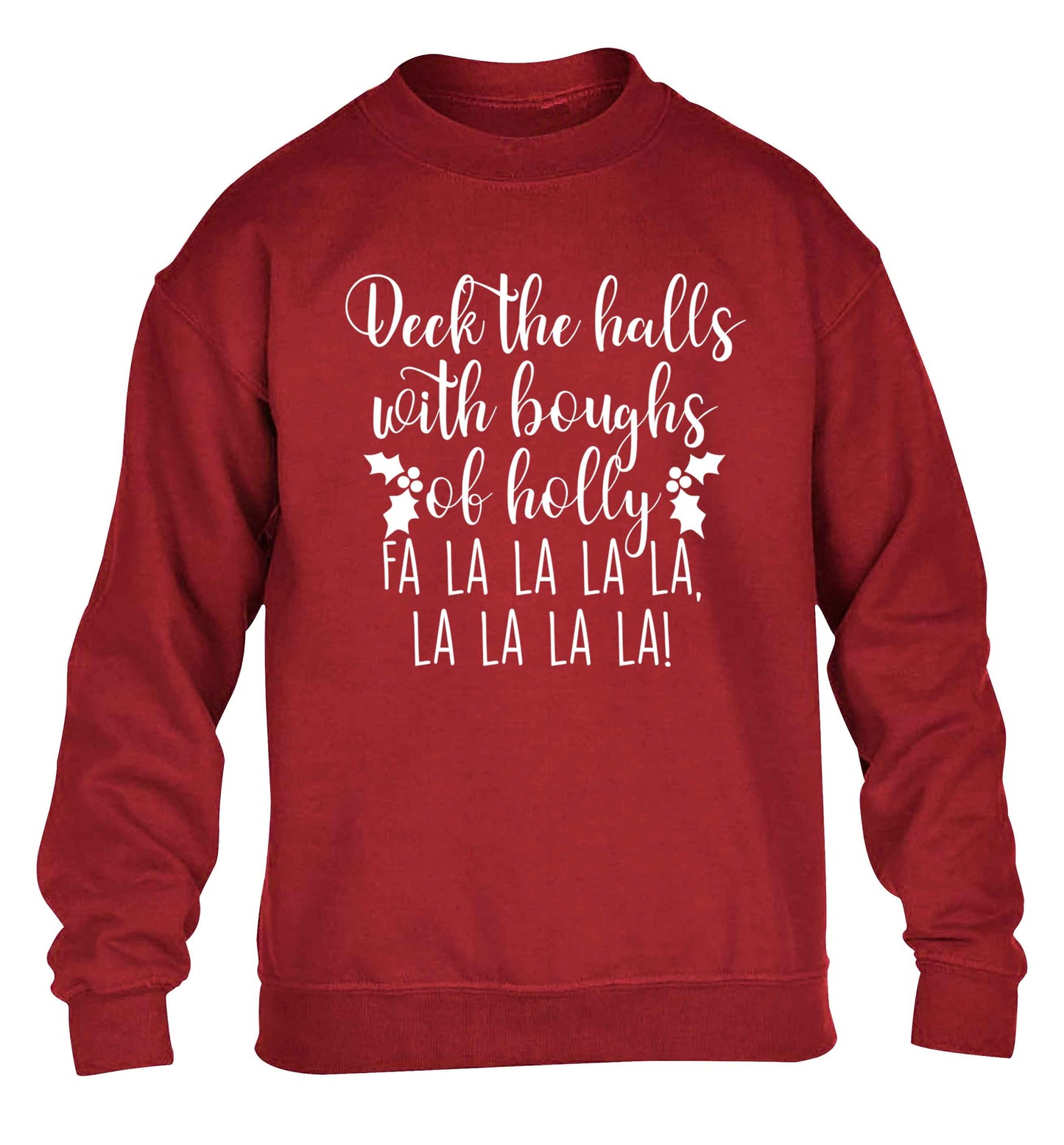Deck the halls with boughs of holly fa la la la la, la la la la! children's grey sweater 12-13 Years
