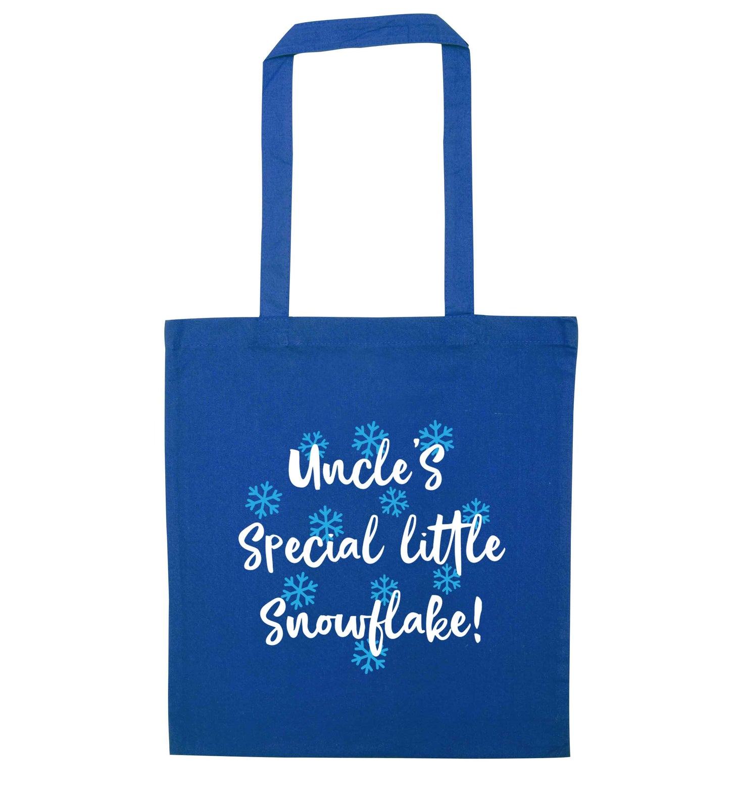 Uncle's special little snowflake blue tote bag