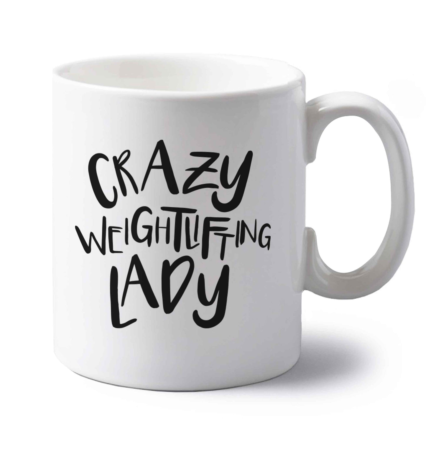 Crazy weightlifting lady left handed white ceramic mug