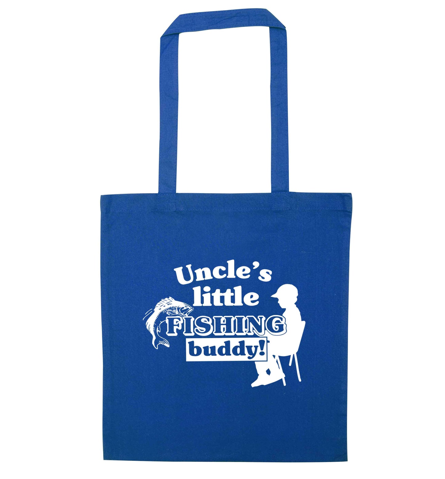 Uncle's little fishing buddy blue tote bag
