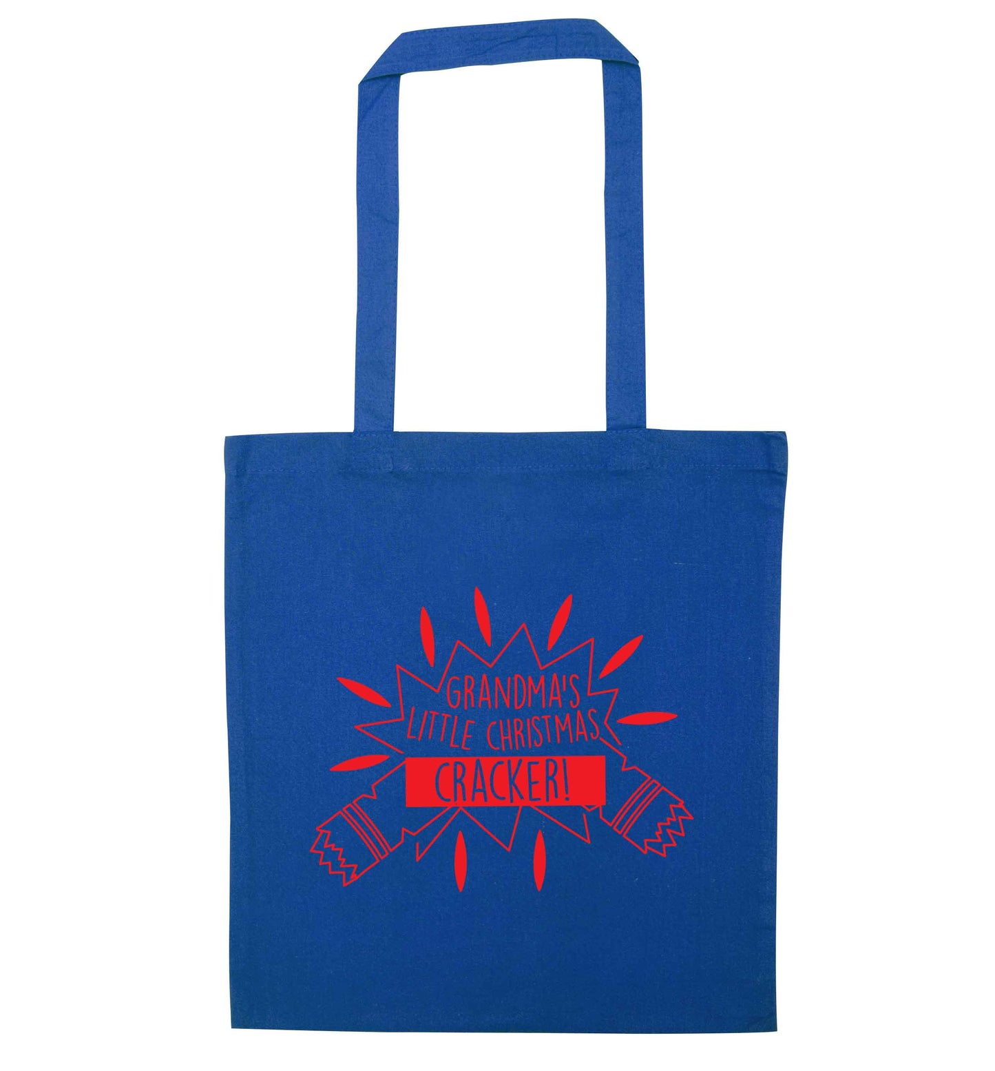 Grandma's little Christmas cracker blue tote bag